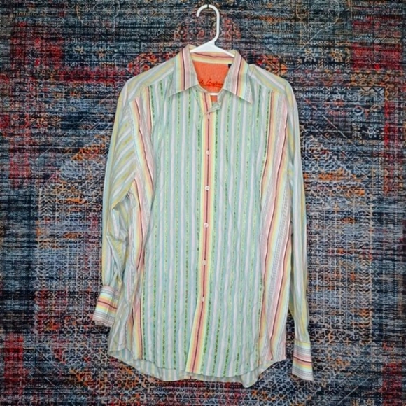 Robert Graham Other - Robert Graham mens colorful pastel embossed floral striped button shirt XL EUC
